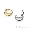 316L STAINLESS STEEL ONE LINE CZ PRONG SET HINGED SEGMENT RING FOR SEPTUM, HELIX, TRAGUS, CAPTIVE